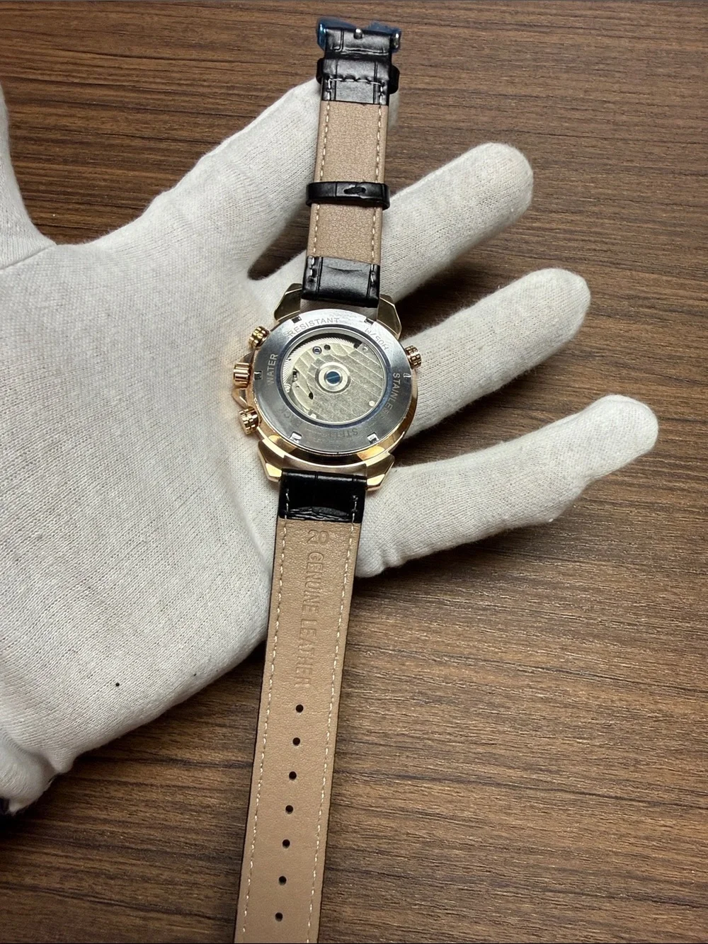 Automatic Black Dial Men’s Watch with Rose Gold Case and Black Leather Strap